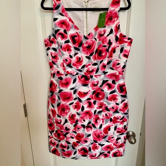 Kate Spade Pink and White Floral Mini Dress size L/12 - Picture 4 of 4